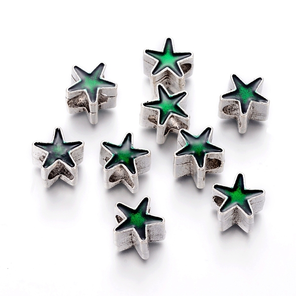 PandaHall Tibetan Style Alloy European Beads, Large Hole Beads, with Enamel, Star, Antique Silver, Green, 11x11x8mm, Hole: 5mm Alloy Star...
PandaHall Tibetan Style Alloy European Beads, Large Hole Beads, with Enamel, Star, Antique Silver, Green, 11x11x8mm, Hole: 5mm Alloy Star...