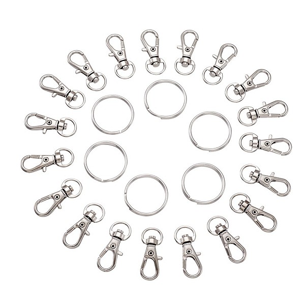 PandaHall Alloy Swivel Lobster Claw Clasps, Swivel Snap Hook and Iron Split Key Rings, Platinum, 32x13mm and 25x2mm, 100pcs/set Alloy
PandaHall Alloy Swivel Lobster Claw Clasps, Swivel Snap Hook and Iron Split Key Rings, Platinum, 32x13mm and 25x2mm, 100pcs/set Alloy