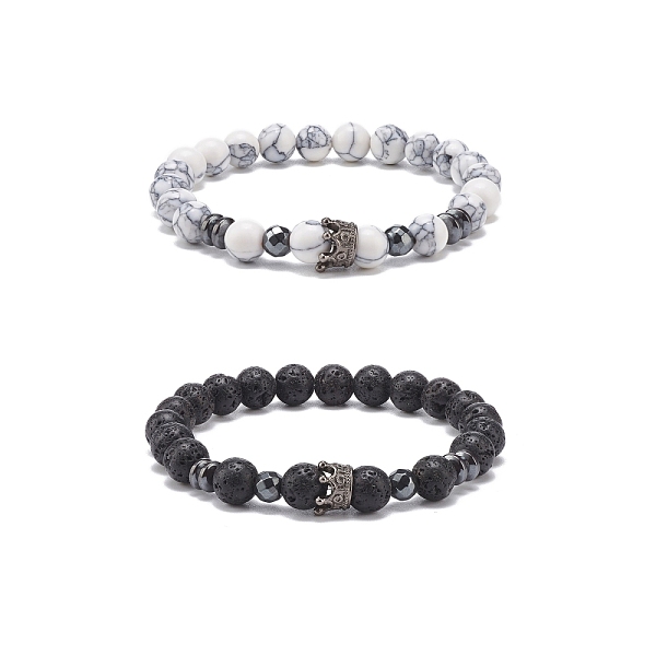 PandaHall 2Pcs 2 Style Natural Lava Rock & Synthetic Howlite & Hematite Stretch Bracelets Set with Alloy Crown, Essential Oil Gemstone...
PandaHall 2Pcs 2 Style Natural Lava Rock & Synthetic Howlite & Hematite Stretch Bracelets Set with Alloy Crown, Essential Oil Gemstone...
