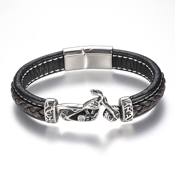 PandaHall Men's Braided Leather Cord Bracelets, with 304 Stainless Steel Findings and Magnetic Clasps, Motorbike, Black, 8-5/8 inch(220mm)...
PandaHall Men's Braided Leather Cord Bracelets, with 304 Stainless Steel Findings and Magnetic Clasps, Motorbike, Black, 8-5/8 inch(220mm)...