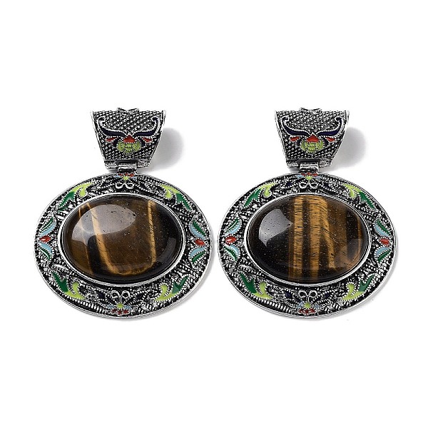 PandaHall Natural Tiger Eye Pendants, with Antique Silver Tone Alloy Findings and Enamel, Oval, 54x59.5x15mm, Hole: 13x11mm Tiger Eye Oval
PandaHall Natural Tiger Eye Pendants, with Antique Silver Tone Alloy Findings and Enamel, Oval, 54x59.5x15mm, Hole: 13x11mm Tiger Eye Oval