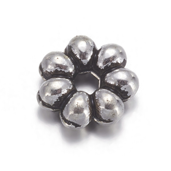 PandaHall Tibetan Silver Spacers, Lead Free & Cadmium Free, Flower, Antique Silver, about 6mm in diameter, 2mm thick, Hole: 1.5mm Alloy...
PandaHall Tibetan Silver Spacers, Lead Free & Cadmium Free, Flower, Antique Silver, about 6mm in diameter, 2mm thick, Hole: 1.5mm Alloy...