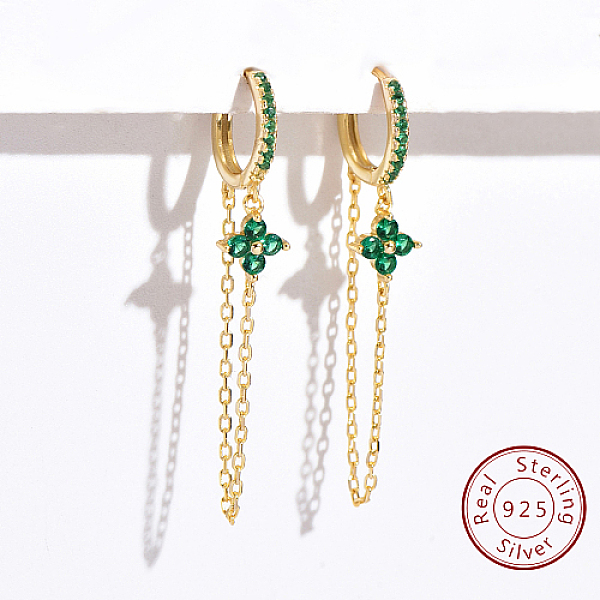 PandaHall Cubic Zirconia Hoop Earrings, 925 Sterling Silver Earrings, Clover & Cable Chain Dangle Earring for Women, with 925 Stamp, Real..., Green
PandaHall Cubic Zirconia Hoop Earrings, 925 Sterling Silver Earrings, Clover & Cable Chain Dangle Earring for Women, with 925 Stamp, Real..., Green