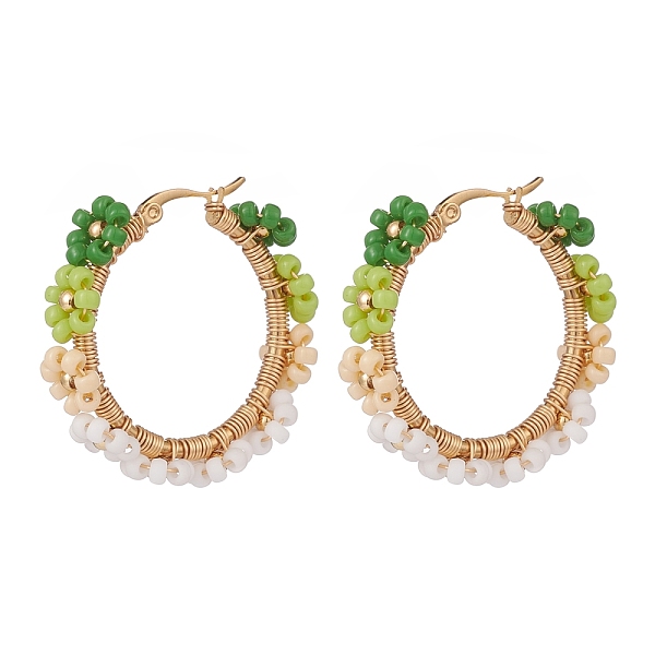 PandaHall Glass Seed Braided Flower Hoop Earring, Gold Plated 304 Stainless Steel Wire Wrap Jewelry for Women, Green, 36x8.5mm, Pin: 0.7mm...
PandaHall Glass Seed Braided Flower Hoop Earring, Gold Plated 304 Stainless Steel Wire Wrap Jewelry for Women, Green, 36x8.5mm, Pin: 0.7mm...