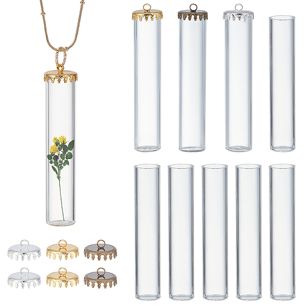 PandaHall 9Sets 3 Colors Transparent Glass Bottle Pendants, with Brass Stopper(Detachable), Column, Mixed Color, 60x12mm, 3sets/color...
PandaHall 9Sets 3 Colors Transparent Glass Bottle Pendants, with Brass Stopper(Detachable), Column, Mixed Color, 60x12mm, 3sets/color...