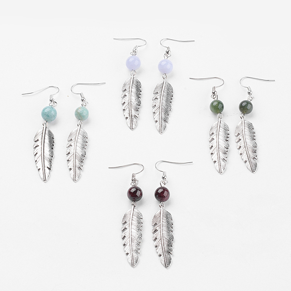 PandaHall Natural Gemstone Beads Dangle Earrings, with Tibetan Style Alloy Pendants, Iron Eye Pin and Brass Earring Hooks, Leaf, 70mm, Pin...
PandaHall Natural Gemstone Beads Dangle Earrings, with Tibetan Style Alloy Pendants, Iron Eye Pin and Brass Earring Hooks, Leaf, 70mm, Pin...