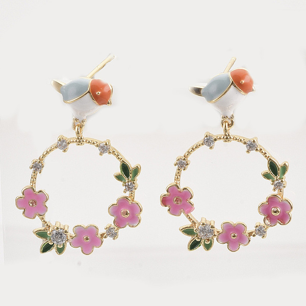 PandaHall Brass Micro Pave Clear Cubic Zirconia Dangle Stud Earrings, with Enamel, Nickel Free, Magpie/Bird with Garland, Real 18K Gold...
PandaHall Brass Micro Pave Clear Cubic Zirconia Dangle Stud Earrings, with Enamel, Nickel Free, Magpie/Bird with Garland, Real 18K Gold...