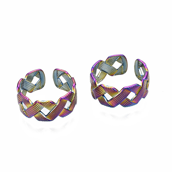 PandaHall Ribbon Braided Shape Cuff Rings, Textured Hollow Wide Open Rings, Rainbow Color 304 Stainless Steel Rings for Women, US Size 8 3/4...
PandaHall Ribbon Braided Shape Cuff Rings, Textured Hollow Wide Open Rings, Rainbow Color 304 Stainless Steel Rings for Women, US Size 8 3/4...
