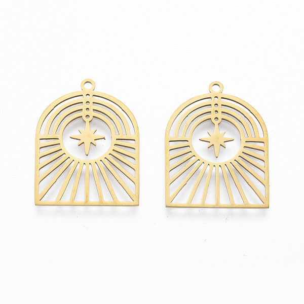 PandaHall 201 Stainless Steel Pendants, Arch with Star, Real 18K Gold Plated, 27x21x1mm, Hole: 1.6mm 201 Stainless Steel Arch
PandaHall 201 Stainless Steel Pendants, Arch with Star, Real 18K Gold Plated, 27x21x1mm, Hole: 1.6mm 201 Stainless Steel Arch
