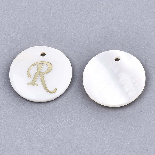 PandaHall Natural Freshwater Shell Pendants, with Golden Plated Brass Etched Metal Embellishments, Flat Round with Letter, Letter.R, 15x2mm...
PandaHall Natural Freshwater Shell Pendants, with Golden Plated Brass Etched Metal Embellishments, Flat Round with Letter, Letter.R, 15x2mm...