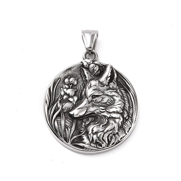 PandaHall 304 Stainless Steel Pendants, Flat Round with Wolf, Antique Silver, 41x36x5mm, Hole: 5x8.5mm Stainless Steel Flat Round
PandaHall 304 Stainless Steel Pendants, Flat Round with Wolf, Antique Silver, 41x36x5mm, Hole: 5x8.5mm Stainless Steel Flat Round