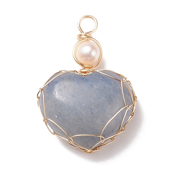 PandaHall Natural Blue Aventueine & Freshwater Pearl Pendants, with Real 18K Gold Plated Copper Wire Wrapped, Heart, 33~36.5x24.5x8.5~11.5mm...
PandaHall Natural Blue Aventueine & Freshwater Pearl Pendants, with Real 18K Gold Plated Copper Wire Wrapped, Heart, 33~36.5x24.5x8.5~11.5mm...