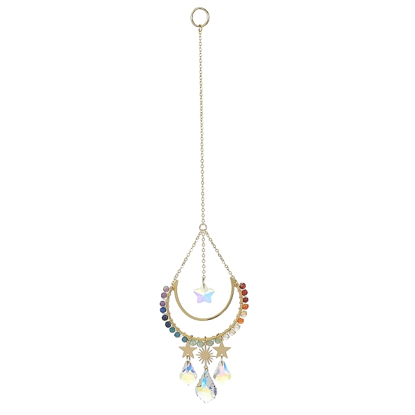 PandaHall Glass Teardrop Pendant Decorations, Hanging Suncatchers, with Chakra Natural Gemstone & Brass Moon Charm, for Home Decorations...
PandaHall Glass Teardrop Pendant Decorations, Hanging Suncatchers, with Chakra Natural Gemstone & Brass Moon Charm, for Home Decorations...