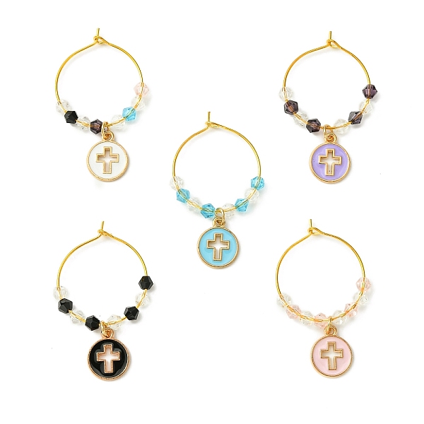 PandaHall Flat Round with Cross Alloy Enamel Wine Glass Charms, with Glass Beads and Brass Wine Glass Charm Rings, Mixed Color, 46.5mm Alloy..., Multicolor
PandaHall Flat Round with Cross Alloy Enamel Wine Glass Charms, with Glass Beads and Brass Wine Glass Charm Rings, Mixed Color, 46.5mm Alloy..., Multicolor
