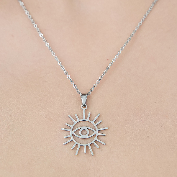 PandaHall 201 Stainless Steel Hollow Sun with Eye Pendant Necklace, Stainless Steel Color, 17.72 inch(45cm) 201 Stainless Steel Eye
PandaHall 201 Stainless Steel Hollow Sun with Eye Pendant Necklace, Stainless Steel Color, 17.72 inch(45cm) 201 Stainless Steel Eye