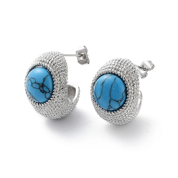 PandaHall 304 Stainless Steel Stud Earrings, Half Hoop Earrings with Synthetic Turquoise, Stainless Steel Color, 19x14mm Synthetic Turquoise
PandaHall 304 Stainless Steel Stud Earrings, Half Hoop Earrings with Synthetic Turquoise, Stainless Steel Color, 19x14mm Synthetic Turquoise