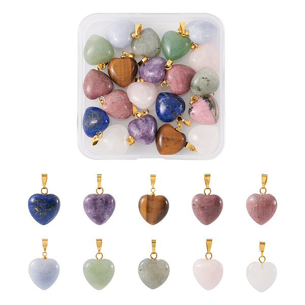 PandaHall Fashewelry 20Pcs 10 Styles Natural Mixed Gemstone Pendants, Heart Charm, with Golden Tone Brass Findings, 18x15~15.5x9.5~10mm...
PandaHall Fashewelry 20Pcs 10 Styles Natural Mixed Gemstone Pendants, Heart Charm, with Golden Tone Brass Findings, 18x15~15.5x9.5~10mm...
