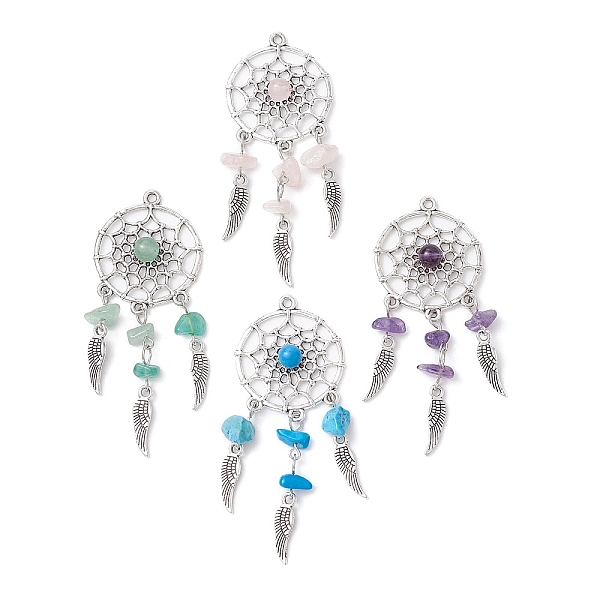 PandaHall Natural Mixed Gemstone Chip Big Pendants, Woven Web/Net with Wing Alloy Charms, Antique Silver, Mixed Dyed and Undyed...
PandaHall Natural Mixed Gemstone Chip Big Pendants, Woven Web/Net with Wing Alloy Charms, Antique Silver, Mixed Dyed and Undyed...