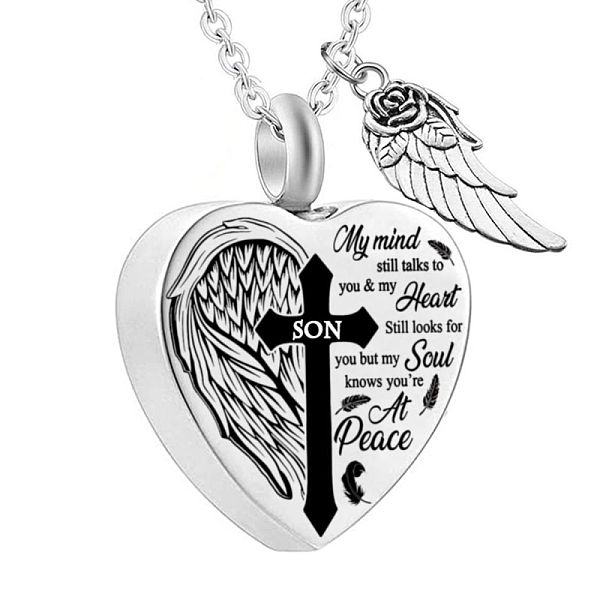 PandaHall Heart and Wing Urn Ashes Pendant Necklace, Cross with Word Son 316L Stainless Steel Memorial Jewelry for Men Women, Word, 18.9...
PandaHall Heart and Wing Urn Ashes Pendant Necklace, Cross with Word Son 316L Stainless Steel Memorial Jewelry for Men Women, Word, 18.9...