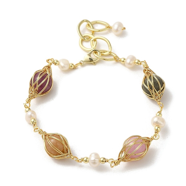 PandaHall Natural Pearl & Mixed Stone Round Link Bracelets, Brass Wire Wrapped Bracelet, Real 14K Gold Plated, 6-1/2 inch(16.5cm) Mixed...
PandaHall Natural Pearl & Mixed Stone Round Link Bracelets, Brass Wire Wrapped Bracelet, Real 14K Gold Plated, 6-1/2 inch(16.5cm) Mixed...