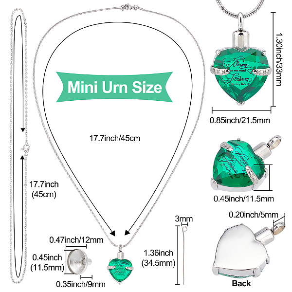 PandaHall CREATCABIN May Glass Urn Pendant Necklace DIY Making Kit, Including 1Pc Heart Glass Urn Pendant with Always On My Mind Forever In..., Green
PandaHall CREATCABIN May Glass Urn Pendant Necklace DIY Making Kit, Including 1Pc Heart Glass Urn Pendant with Always On My Mind Forever In..., Green