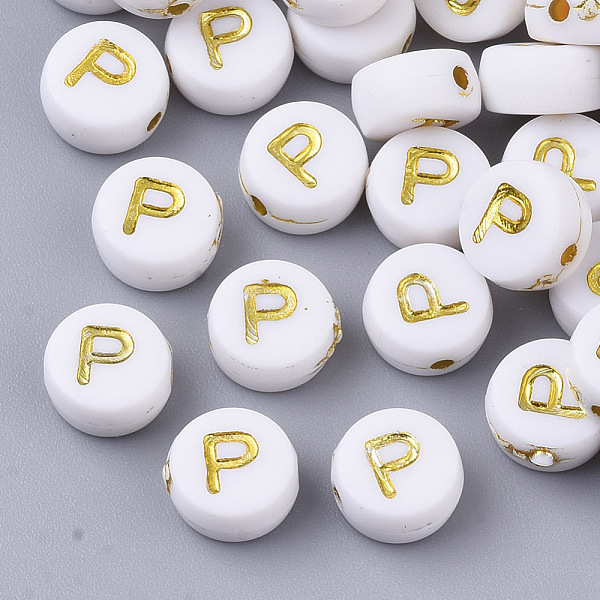 PandaHall Plating Acrylic Beads, Golden Metal Enlaced, Horizontal Hole, Flat Round with Alphabet, White, Letter.P, 7x3.5mm, Hole: 1.2mm...
PandaHall Plating Acrylic Beads, Golden Metal Enlaced, Horizontal Hole, Flat Round with Alphabet, White, Letter.P, 7x3.5mm, Hole: 1.2mm...