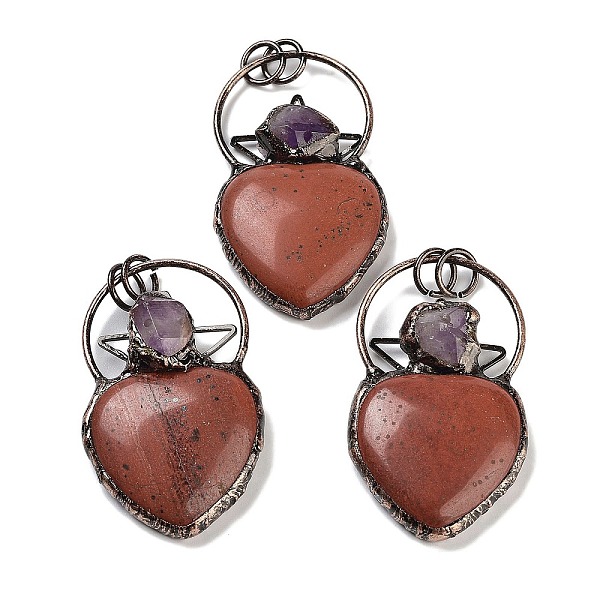 PandaHall Natural Red Jasper & Amethyst Big Pendants, Brass Heart Charms with Jump Rings, Red Copper, 55~57x32~33x9~11mm, Hole: 6.6mm Red...
PandaHall Natural Red Jasper & Amethyst Big Pendants, Brass Heart Charms with Jump Rings, Red Copper, 55~57x32~33x9~11mm, Hole: 6.6mm Red...