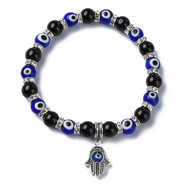 PandaHall Natural Black Onyx & Rhinestone & Evil Eye Beaded Stretch Bracelets, with Alloy Hamsa Hand Charms, Inner Diameter: 2-3/8 inch(6cm)...
PandaHall Natural Black Onyx & Rhinestone & Evil Eye Beaded Stretch Bracelets, with Alloy Hamsa Hand Charms, Inner Diameter: 2-3/8 inch(6cm)...