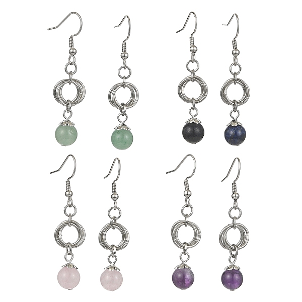 PandaHall 4 Pairs 4 Style Natural Mixed Genstone Round Beaded Dangle Earrings, Alloy Ring Drop Earrings, 50x11mm, 1 Pair/style Mixed Stone..., Multicolor
PandaHall 4 Pairs 4 Style Natural Mixed Genstone Round Beaded Dangle Earrings, Alloy Ring Drop Earrings, 50x11mm, 1 Pair/style Mixed Stone..., Multicolor
