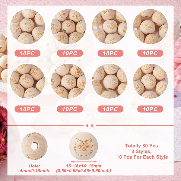 PandaHall Cheriswelry 80Pcs 8 Styles Unfinished Natural Wood European Beads, Large Hole Beads, Laser Engraved Pattern, Round with Animal..., Gold
PandaHall Cheriswelry 80Pcs 8 Styles Unfinished Natural Wood European Beads, Large Hole Beads, Laser Engraved Pattern, Round with Animal..., Gold