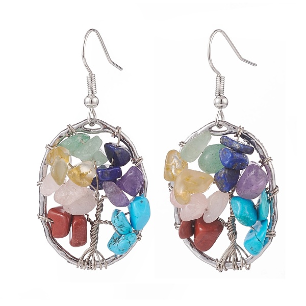 PandaHall Natural & Synthetic Mixed Gemstone Chips Oval with Tree of Life Dangle Earrings, 7 Chakra Brass Wire Wrap Jewelry for Women...
PandaHall Natural & Synthetic Mixed Gemstone Chips Oval with Tree of Life Dangle Earrings, 7 Chakra Brass Wire Wrap Jewelry for Women...