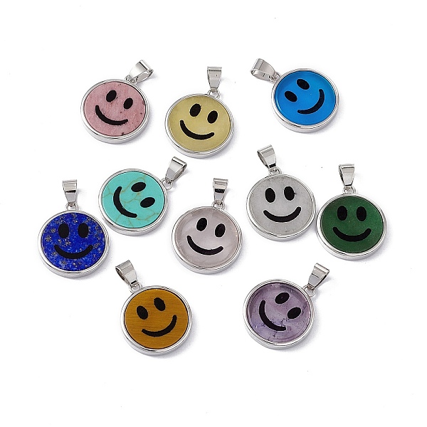 PandaHall Natural & Synthetic Mixed Gemstone Pendants, Flat Round with Smiling Face Charms, with Rack Plating Platinum Tone Brass Findings...
PandaHall Natural & Synthetic Mixed Gemstone Pendants, Flat Round with Smiling Face Charms, with Rack Plating Platinum Tone Brass Findings...