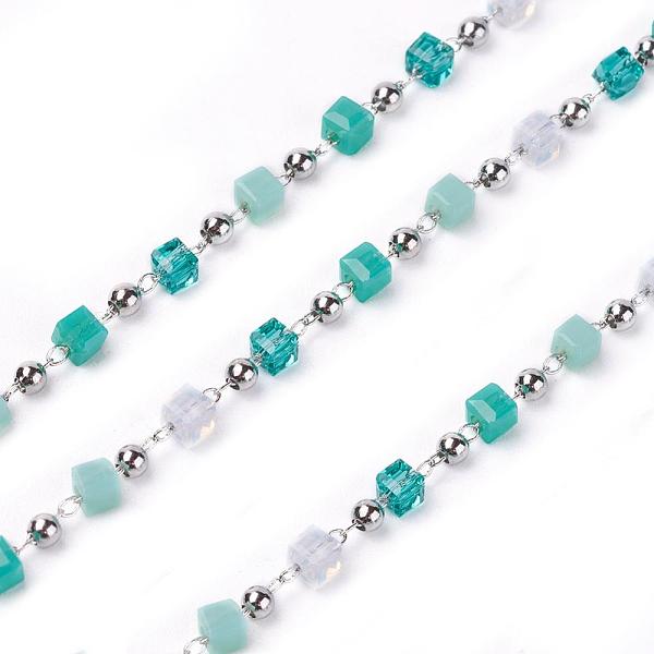 PandaHall 3.28 Feet Handmade Glass Beaded Chains, Soldered, with Brass Findings, Long-Lasting Plated, Real Platinum Plated, Cube, Dark Cyan...
PandaHall 3.28 Feet Handmade Glass Beaded Chains, Soldered, with Brass Findings, Long-Lasting Plated, Real Platinum Plated, Cube, Dark Cyan...