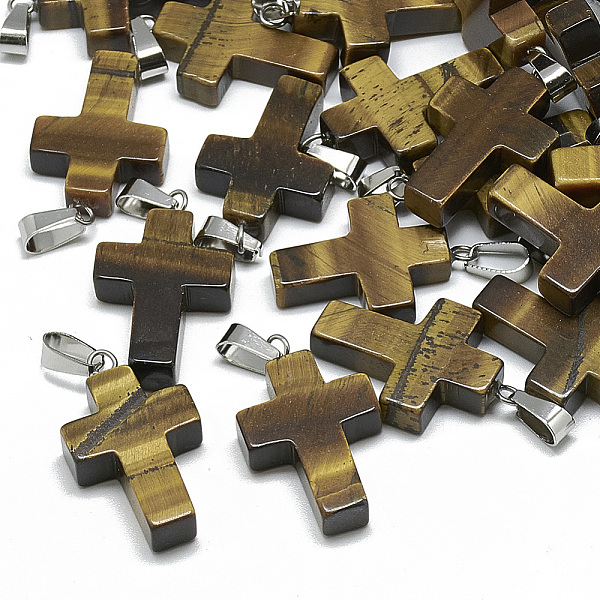 PandaHall Natural Tiger Eye Pendants, with Stainless Steel Snap On Bails, Cross, 29~30x18~19x5~6mm, Hole: 6x4mm Tiger Eye Cross
PandaHall Natural Tiger Eye Pendants, with Stainless Steel Snap On Bails, Cross, 29~30x18~19x5~6mm, Hole: 6x4mm Tiger Eye Cross