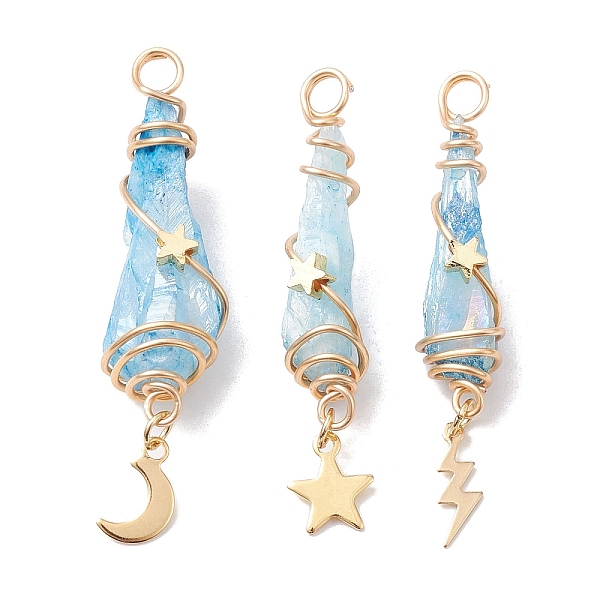 PandaHall 3Pcs 3 Styles Electroplated Natural Quartz Crystal Copper Wire Wrapped Pendants, TearDrop Charms with Golden Tone Alloy Moon &...
PandaHall 3Pcs 3 Styles Electroplated Natural Quartz Crystal Copper Wire Wrapped Pendants, TearDrop Charms with Golden Tone Alloy Moon &...