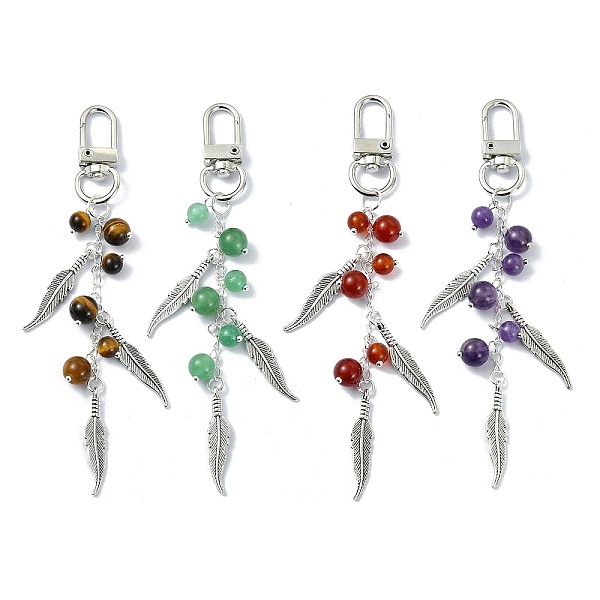 PandaHall Nature Gemstone Pendant Decorations, with Tibetan Style Alloy Feather Findings, 120mm, 4pcs/set Mixed Stone Feather
PandaHall Nature Gemstone Pendant Decorations, with Tibetan Style Alloy Feather Findings, 120mm, 4pcs/set Mixed Stone Feather