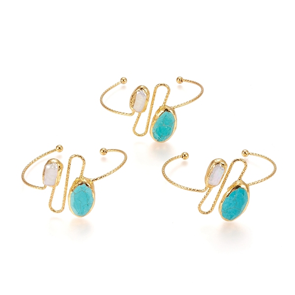 PandaHall Brass Cuff Bangles, with Synthetic Turquoise & Natural Pearl, Golden, Inner Diameter: 6.45cm(2-1/2 inch) Synthetic Turquoise
PandaHall Brass Cuff Bangles, with Synthetic Turquoise & Natural Pearl, Golden, Inner Diameter: 6.45cm(2-1/2 inch) Synthetic Turquoise