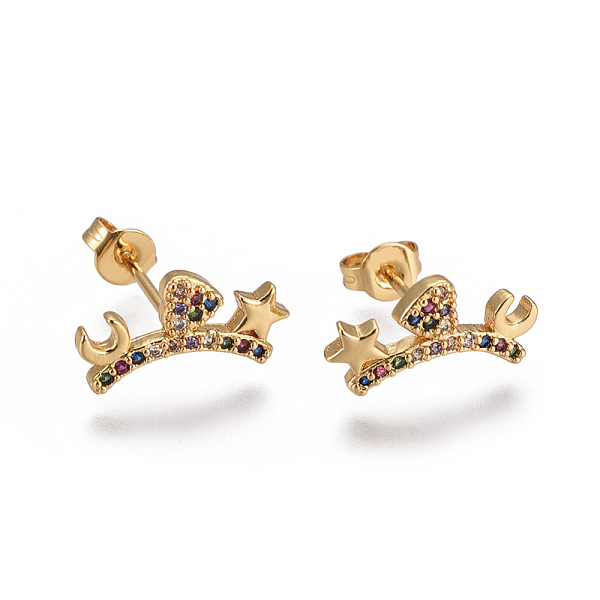 PandaHall Brass Micro Pave Cubic Zirconia Stud Earrings, with Brass Ear Nuts, Heart with Star and Moon, Colorful, Golden, 7.5x14.5~15mm, Pin...
PandaHall Brass Micro Pave Cubic Zirconia Stud Earrings, with Brass Ear Nuts, Heart with Star and Moon, Colorful, Golden, 7.5x14.5~15mm, Pin...