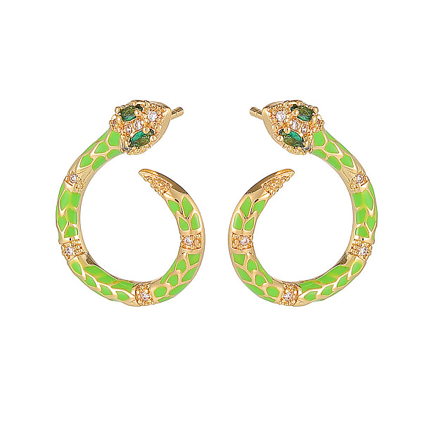PandaHall Cubic Zirconia Snake Stud Earrings with Enamel, Golden Plated Brass Jewelry for Women, Lawn Green, 20.5x17mm Cubic Zirconia Snake
PandaHall Cubic Zirconia Snake Stud Earrings with Enamel, Golden Plated Brass Jewelry for Women, Lawn Green, 20.5x17mm Cubic Zirconia Snake