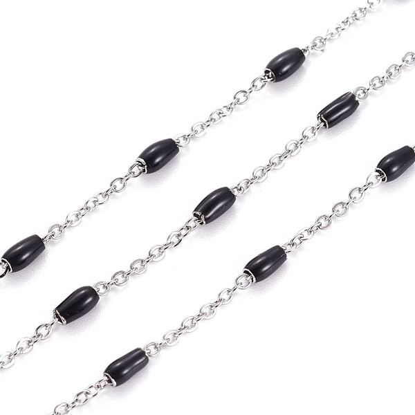 PandaHall 304 Stainless Steel Cable Chains, with Enamel Oval Beads, Soldered, with Spool, Flat Oval, Stainless Steel Color, Black, 5x2.5mm...
PandaHall 304 Stainless Steel Cable Chains, with Enamel Oval Beads, Soldered, with Spool, Flat Oval, Stainless Steel Color, Black, 5x2.5mm...
