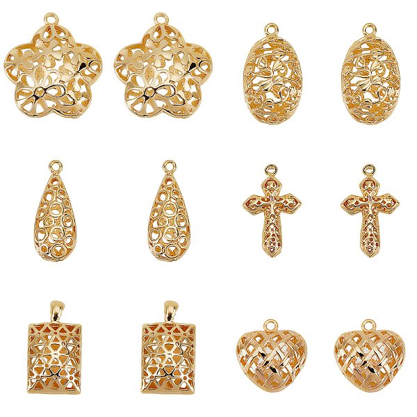 PandaHall 12Pcs 6 Style Brass Pendants, Hollow, Nickel Free, Teardrop & Rectangle & Heart & Oval & Flower & Cross, Real 18K Gold Plated...
PandaHall 12Pcs 6 Style Brass Pendants, Hollow, Nickel Free, Teardrop & Rectangle & Heart & Oval & Flower & Cross, Real 18K Gold Plated...