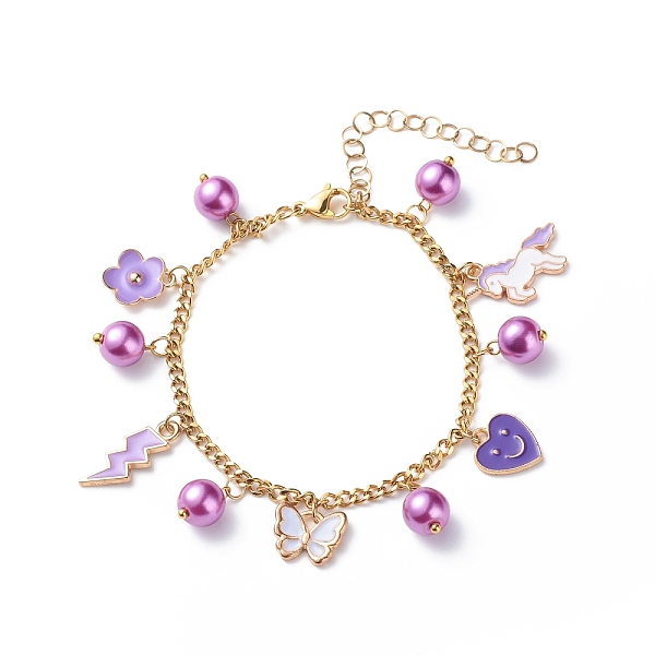 PandaHall Alloy Enamel & Glass Pearl Charm Bracelet with 304 Stainless Steel Chains for Women, Blue Violet, Pendants: 11~20x7.5~21x1.5~8mm...
PandaHall Alloy Enamel & Glass Pearl Charm Bracelet with 304 Stainless Steel Chains for Women, Blue Violet, Pendants: 11~20x7.5~21x1.5~8mm...