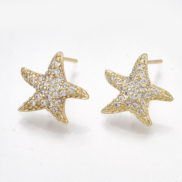 PandaHall Brass Micro Pave Cubic Zirconia Stud Earring Findings, with Loop, Starfish/Sea Stars, Clear, Nickel Free, Real 18K Gold Plated...
PandaHall Brass Micro Pave Cubic Zirconia Stud Earring Findings, with Loop, Starfish/Sea Stars, Clear, Nickel Free, Real 18K Gold Plated...