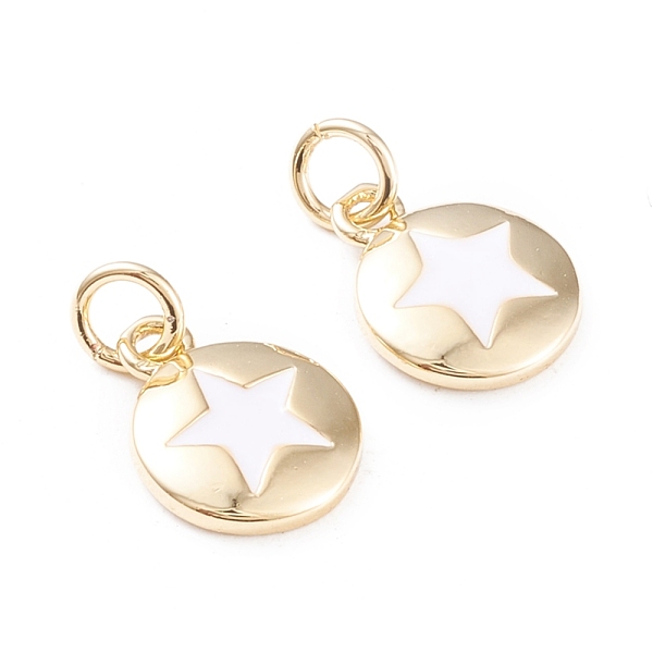 PandaHall Brass Enamel Charms, with Jump Rings, Long-Lasting Plated, Flat Round with Star, White, Real 18K Gold Plated, 12.5x10x2mm, Hole...
PandaHall Brass Enamel Charms, with Jump Rings, Long-Lasting Plated, Flat Round with Star, White, Real 18K Gold Plated, 12.5x10x2mm, Hole...