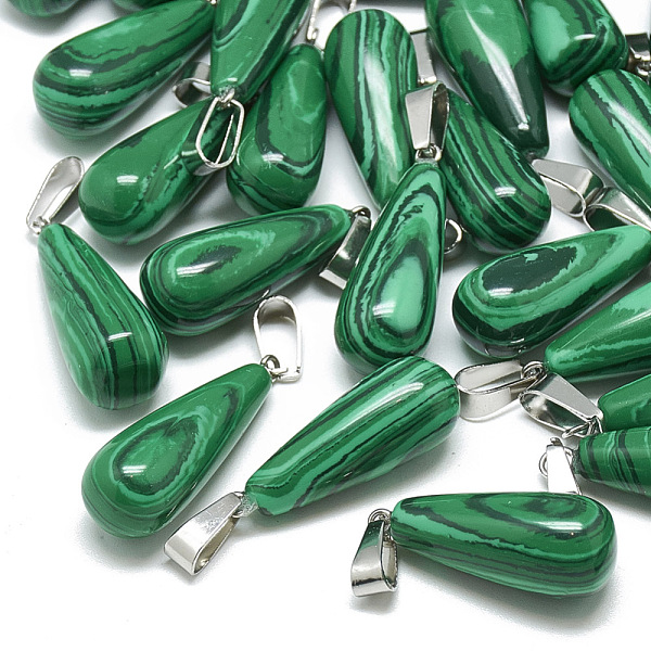 PandaHall Synthetic Malachite Pendants, with Stainless Steel Snap On Bails, teardrop, 28~30x10~12mm, Hole: 6x4mm Malachite Teardrop
PandaHall Synthetic Malachite Pendants, with Stainless Steel Snap On Bails, teardrop, 28~30x10~12mm, Hole: 6x4mm Malachite Teardrop