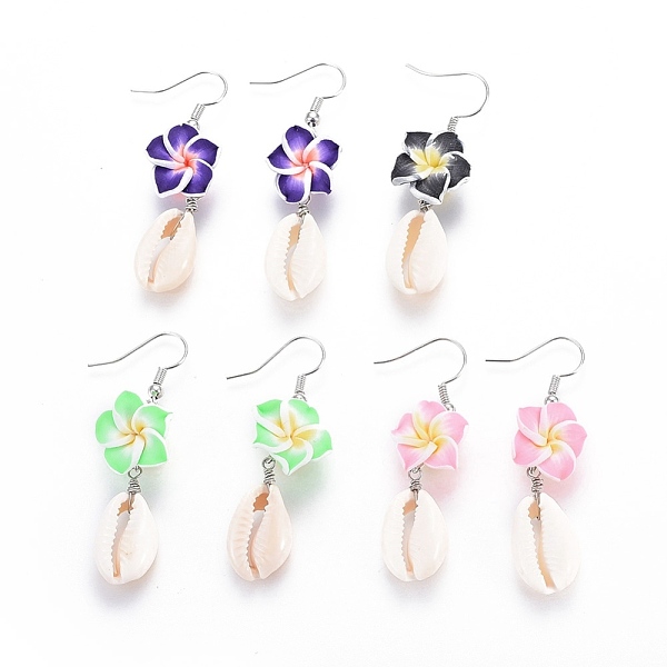 PandaHall Brass Dangle Earrings, with Shell and Handmade Polymer Clay Plumeria Flower, Mixed Color, 53mm Shell Multicolor
PandaHall Brass Dangle Earrings, with Shell and Handmade Polymer Clay Plumeria Flower, Mixed Color, 53mm Shell Multicolor