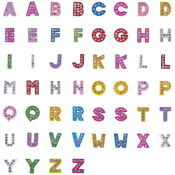 PandaHall Mixed Color Zinc Alloy Grade A Rhinestone Letter Slide Charms, Letter A~Z, 12~13x3.5~12x4.5mm, Hole: 8x2mm, 2pcs/color, 52pcs/box..., Clear
PandaHall Mixed Color Zinc Alloy Grade A Rhinestone Letter Slide Charms, Letter A~Z, 12~13x3.5~12x4.5mm, Hole: 8x2mm, 2pcs/color, 52pcs/box..., Clear