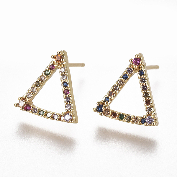 PandaHall Brass Micro Pave Cubic Zirconia Studs Earrings, Triangle, Colorful, 12x11x3mm, Pin: 0.7mm Cubic Zirconia
PandaHall Brass Micro Pave Cubic Zirconia Studs Earrings, Triangle, Colorful, 12x11x3mm, Pin: 0.7mm Cubic Zirconia