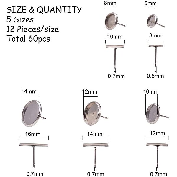 PandaHall 60pcs 5 Size(6mm/8mm/10mm/12mm/14mm) Flat Round Stainless Steel Stud Earring Components For DIY Jewelry Making Stainless Steel...
PandaHall 60pcs 5 Size(6mm/8mm/10mm/12mm/14mm) Flat Round Stainless Steel Stud Earring Components For DIY Jewelry Making Stainless Steel...