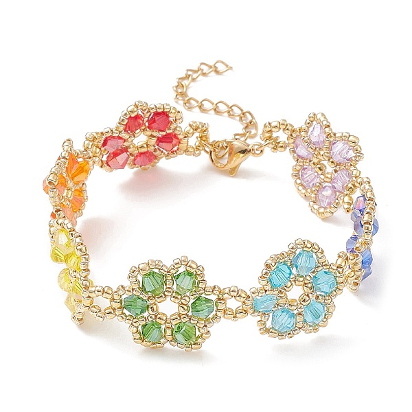 PandaHall TOHO Japanese Seed Beaded Flower Link Chain Bracelet, Colorful, 6-5/8 inch(16.9cm) Glass
PandaHall TOHO Japanese Seed Beaded Flower Link Chain Bracelet, Colorful, 6-5/8 inch(16.9cm) Glass